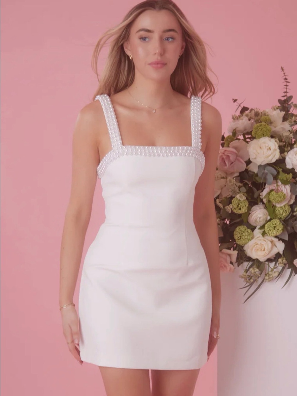 Odd Muse Pearl-Trim White Mini Dress